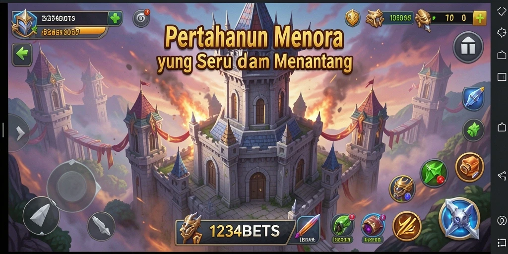 Screenshot gameplay 1234BETS menampilkan aksi menara pertahanan yang seru.