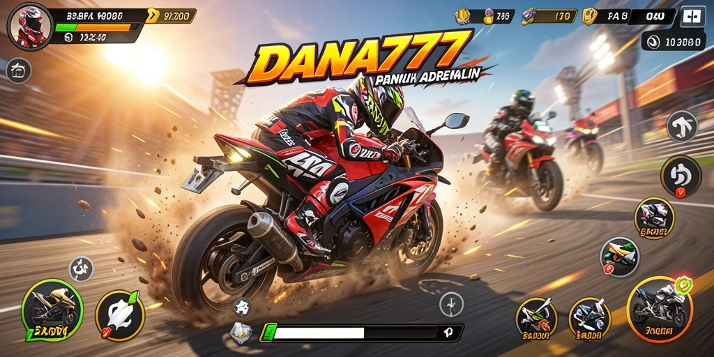 Tampilan gameplay DANA777 yang mendebarkan dengan motor balap.