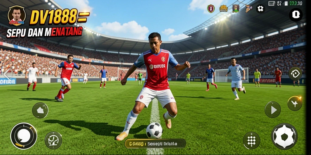 Tampilan gameplay seru dalam DV188 yang menampilkan aksi sepak bola intens.