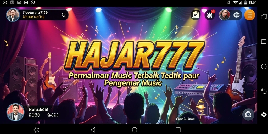 Tampilan gameplay HAJAR777 dengan alat musik virtual yang menarik.