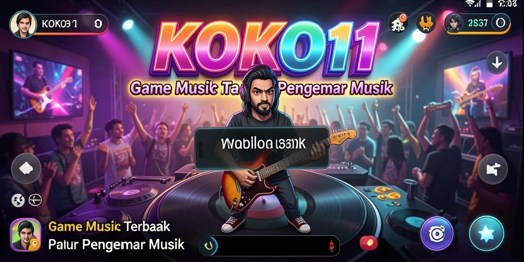 Screenshot KOKO11 menunjukkan gameplay seru dengan berbagai lagu dan tantangan.