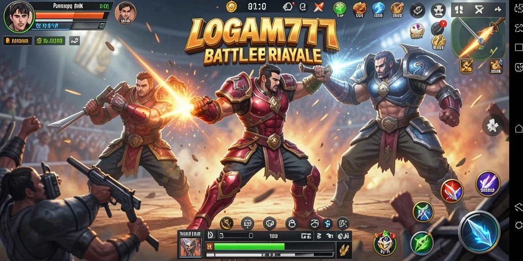Screenshot permainan LOGAM777 menampilkan aksi pertarungan Battle Royale yang seru.