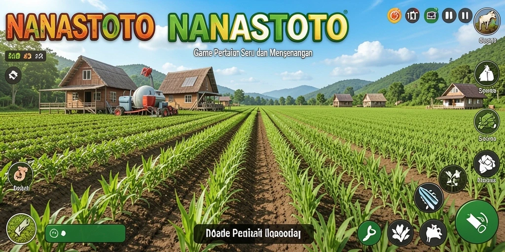 Screenshot gameplay NANASTOTO menampilkan petani sedang merawat ladang.