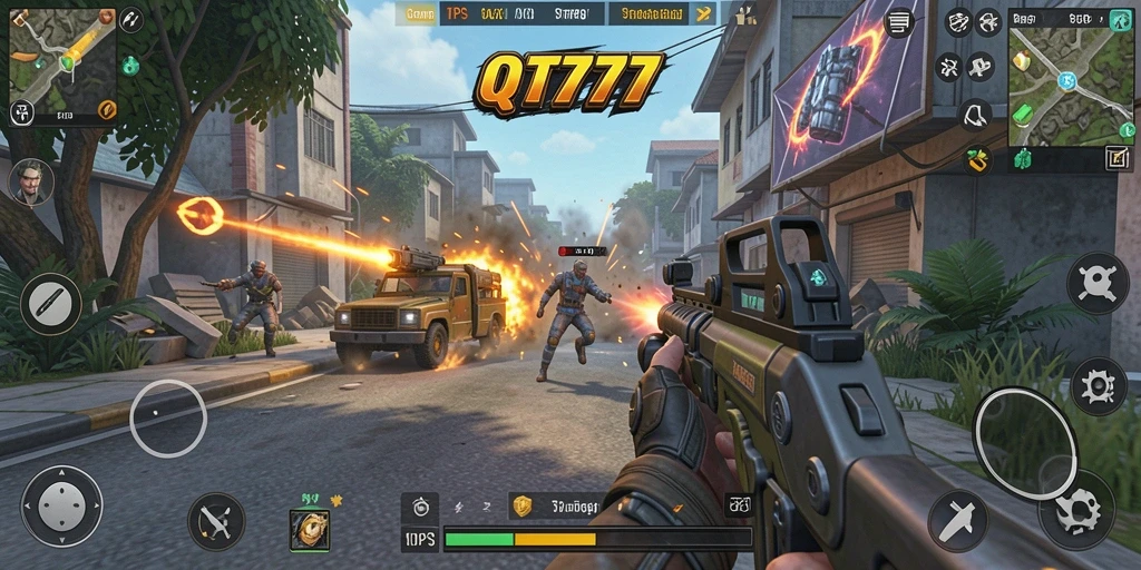 Screenshot menampilkan aksi seru gameplay TPS QT777.